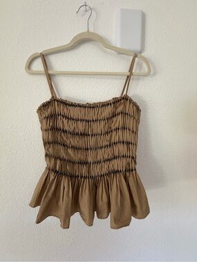 Zara Tan Smocked Peplum Cami Top